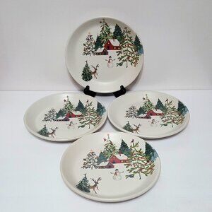 RARE Pottery Barn Set of 4 Christmas in the Country Salad Plates 8.75"